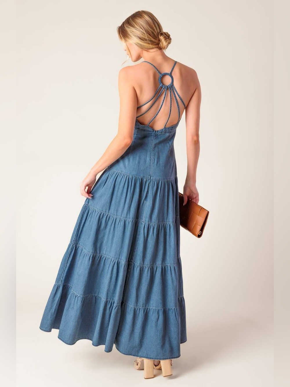 Denim Western Tiered Maxi Dress - Size Medium - Picture 2 of 13